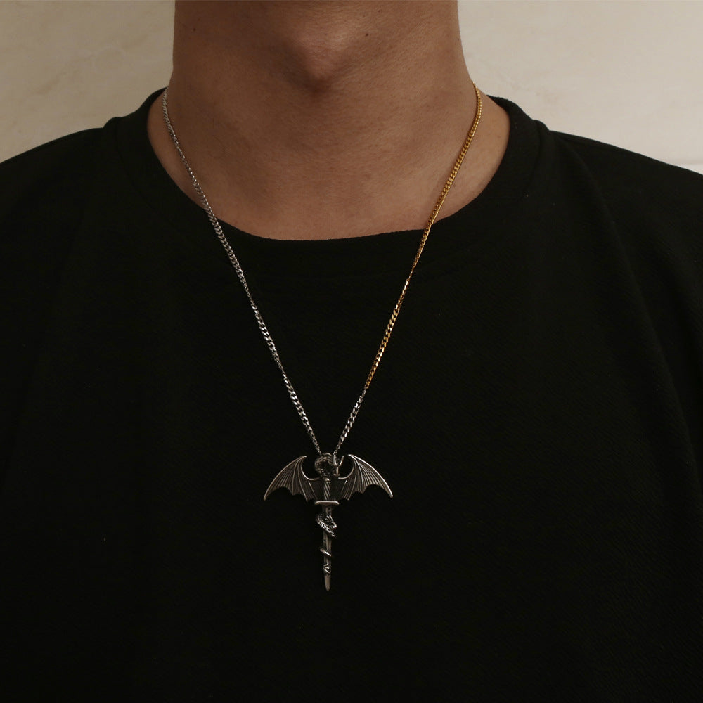 Wholesale Titanium Steel Vintage Pterosaur Sword Pendant Men's Necklace